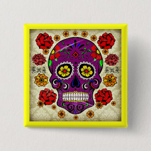Dia de los muertos --  Sugar Skull Button