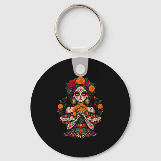 Dia de los muertos sugar skull catrina dead day keychain