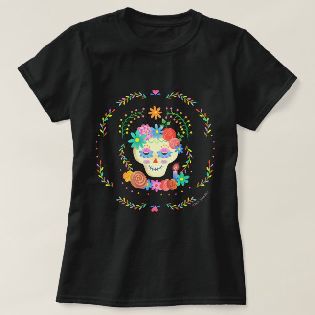 Día de los Muertos Sugar Skull Circular Design T-Shirt (Design Front)