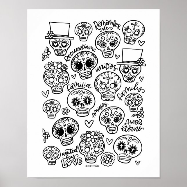 Dia De Los Muertos - Sugar Skull Colouring Page Poster (Front)