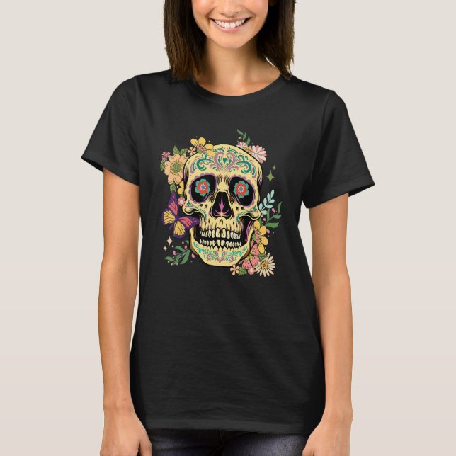 Dia De Los Muertos Sugar Skull Flower Day Of The D T-Shirt (Front)