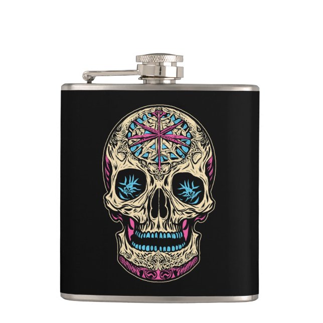Dia De Los Muertos Sugar Skull Hip Flask (Front)