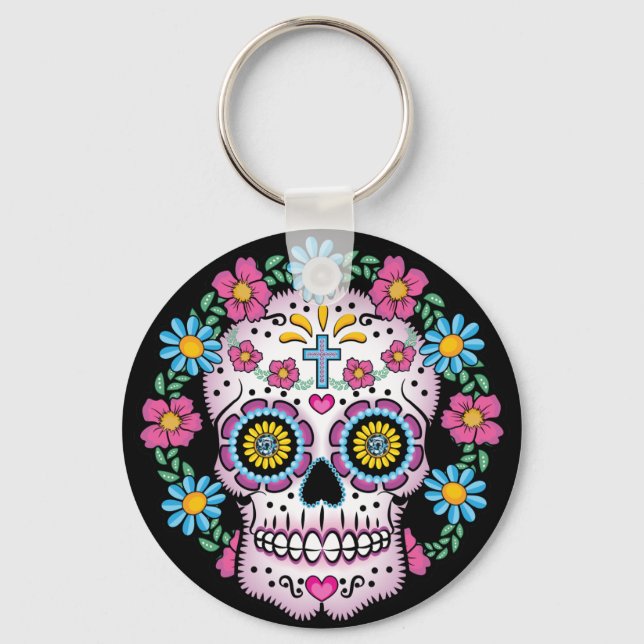 Dia de los Muertos Sugar Skull Keychain (Front)