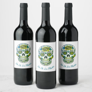 Dia De Los Muertos Sugar Skull Party White Wine Label