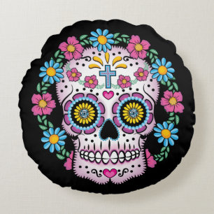 Dia de los Muertos Sugar Skull Round Pillow