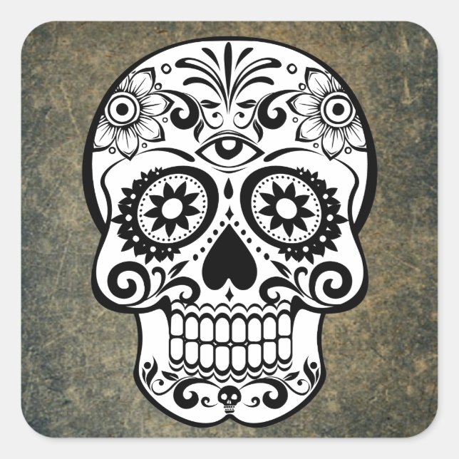 Dia De Los Muertos Sugar Skull Square Sticker (Front)