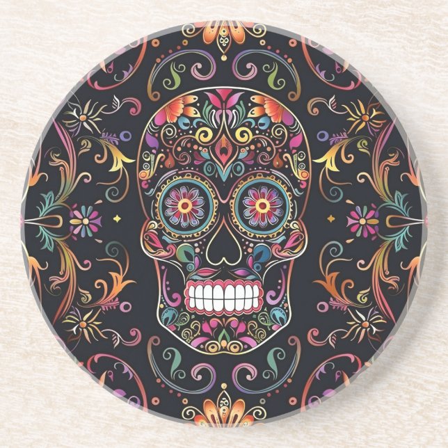 Dia de los Muertos Sugar Skull Stone Coaster (Front)