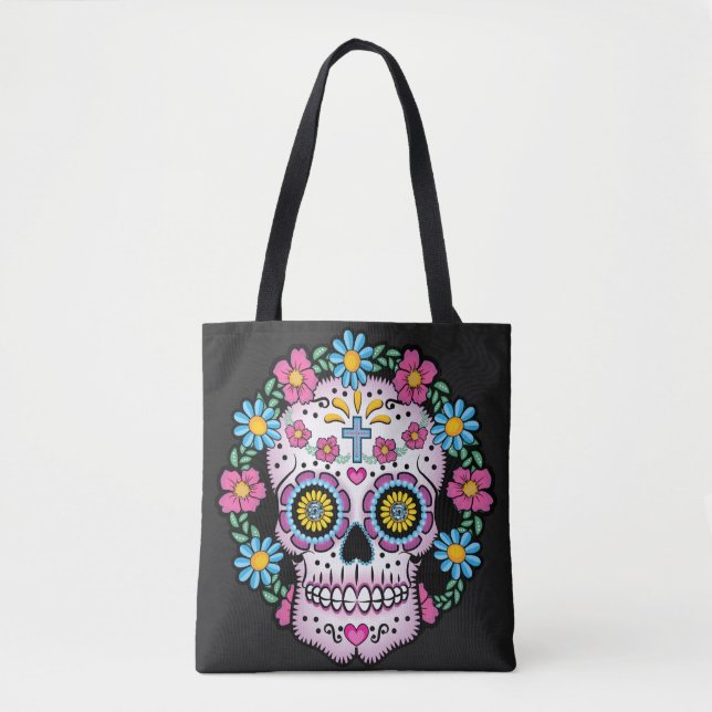Dia de los Muertos Sugar Skull Tote Bag (Front)