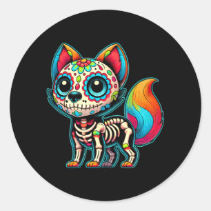 Día De Los Muertos Sugar Skull Wolf Skeleton Day Classic Round Sticker