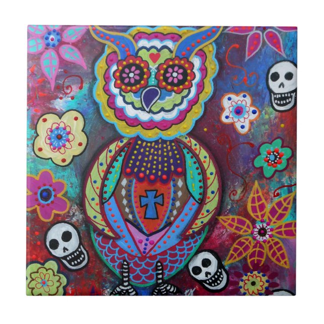 DIA DE LOS MUERTOS TALAVERA WISE OWL TILE (Front)
