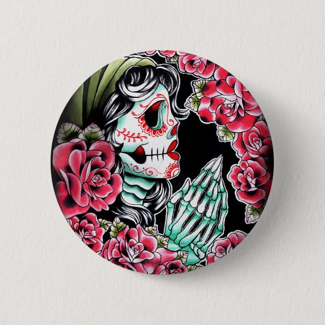 Dia De Los Muertos Tattoo Flash 2 Inch Round Button (Front)
