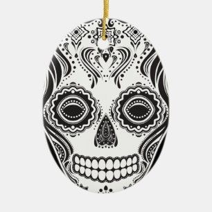 Dia de los Muertos That Girl Skull Ceramic Ornament