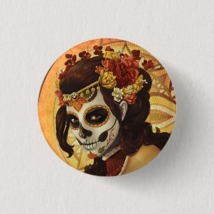 Dia De Los Muertos Throw Pillow 1 Inch Round Button
