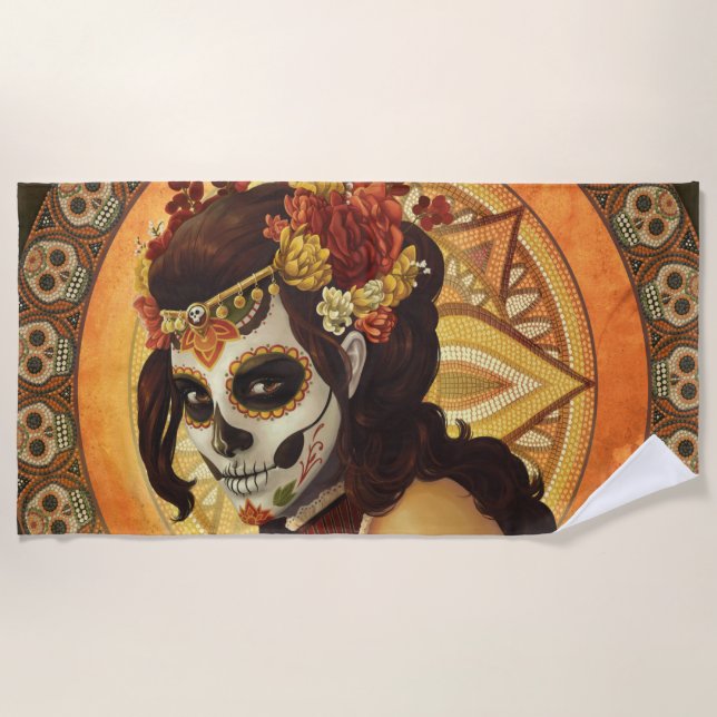 Dia De Los Muertos Throw Pillow Beach Towel (Front)