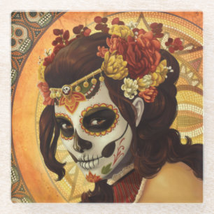 Dia De Los Muertos Throw Pillow Glass Coaster