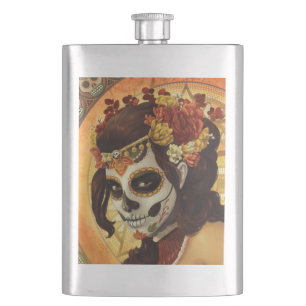 Dia De Los Muertos Throw Pillow Hip Flask