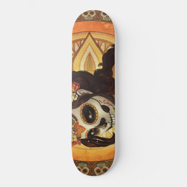 Dia De Los Muertos Throw Pillow Skateboard (Front)