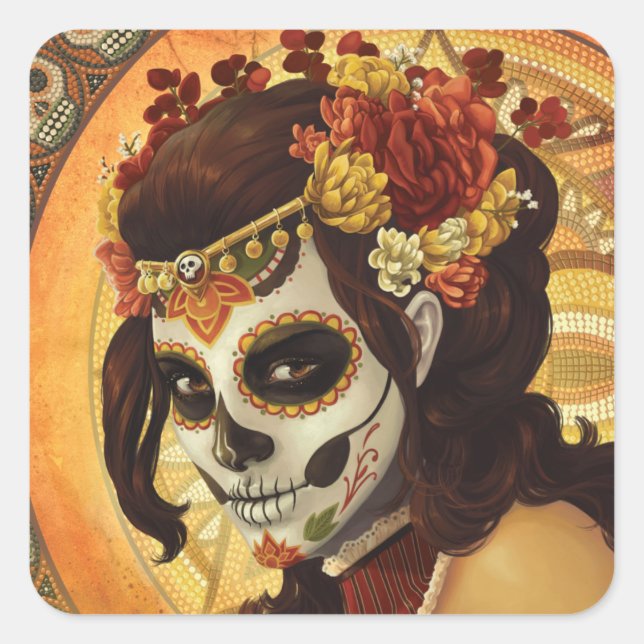 Dia De Los Muertos Throw Pillow Square Sticker (Front)
