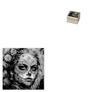 Dia de los Muertos turquoise painted face Rubber Stamp
