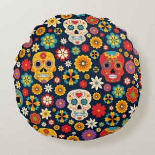 Dia de los Muertos Vintage Round Pillow