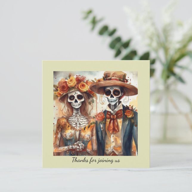 Dia de los Muertos watercolor wedding couple Invitation (Standing Front)