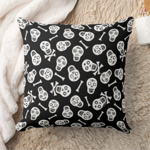 Dia de los Muertos White Paper Skulls Pattern Throw Pillow