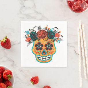 Dia de lost Muertos Sugar Skull with Roses Napkin