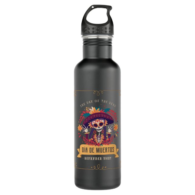 Dia de muertos day of the dead 710 ml water bottle (Front)