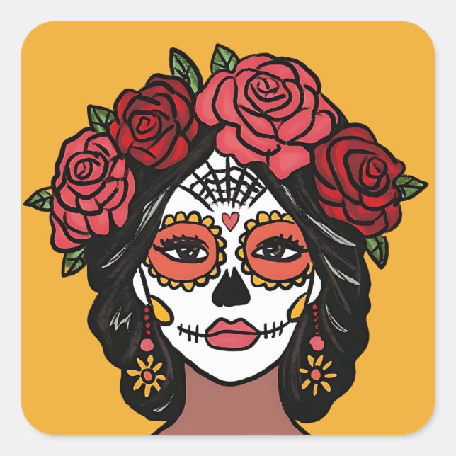 Día de Muertos Day of the Dead Catrina Square Sticker (Front)