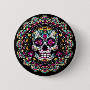 Día de Muertos Day Of The Dead Mandala Halloween 2 Inch Round Button