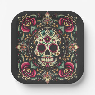 Día de Muertos Day Of The Dead Mandala Halloween Paper Plate