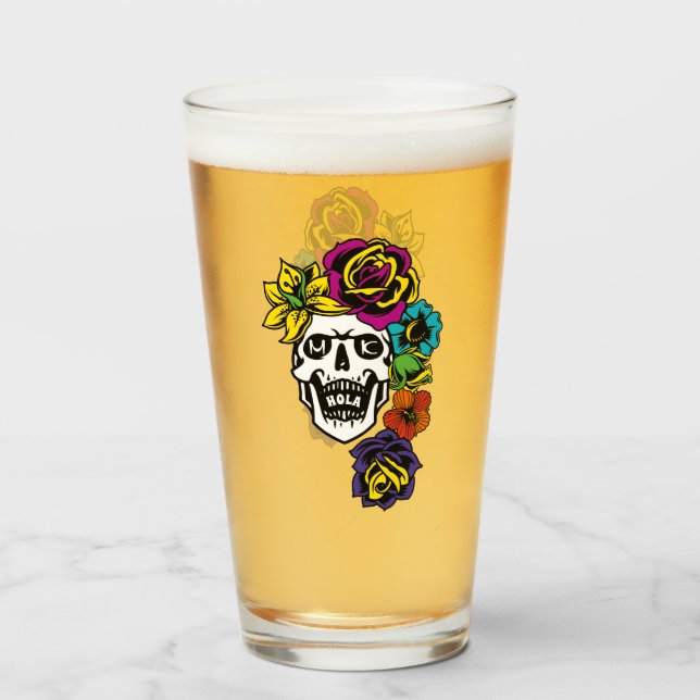 Dia de Muertos Day of the Dead Sugar Skull Custom Glass (Front Filled)