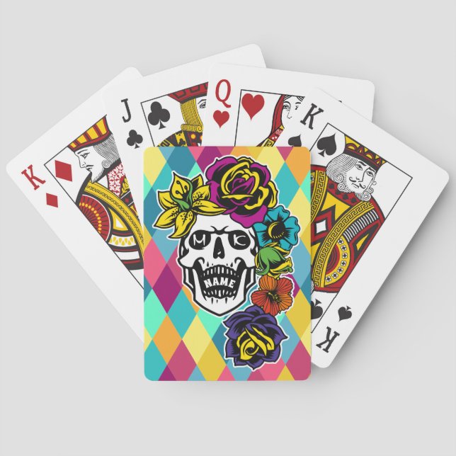 Dia de Muertos Day of the Dead Sugar Skull Custom Playing Cards (Back)