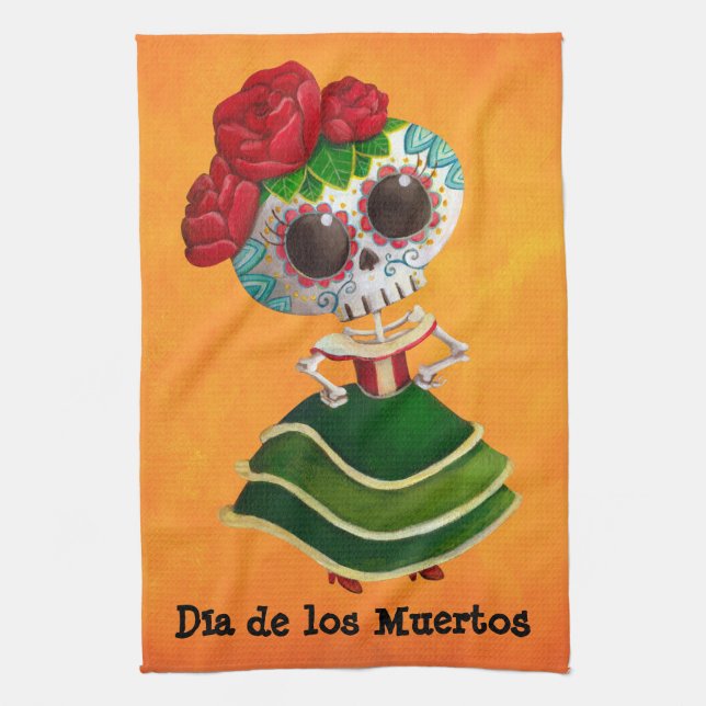 Dia de Muertos Mexican Miss Death Kitchen Towel (Vertical)