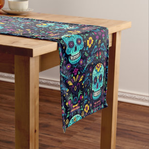 Día de Muertos Reverie: Turquoise Sugar Skull Spec Short Table Runner