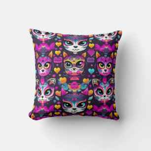Día de Muertos Reverie: Turquoise Sugar Skull Spec Throw Pillow