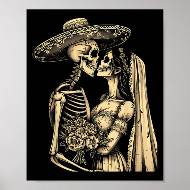Dia De Muertos Sugar Skull Couple Skeleton Bride W Poster (Front)