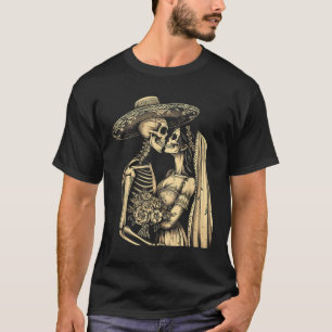 Dia De Muertos Sugar Skull Couple Skeleton Bride W T-Shirt