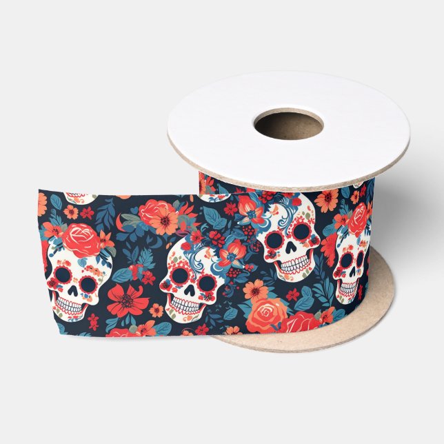 💀Día de Muertos, sugar skulls Satin Ribbon (Spool)