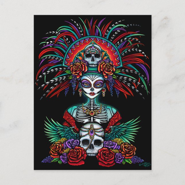 Dia De Muertos Suger Skull Mictecacihuatl Postcard (Front)