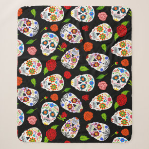 Dia Los Muertos: sugar skulls pattern. Sherpa Blanket