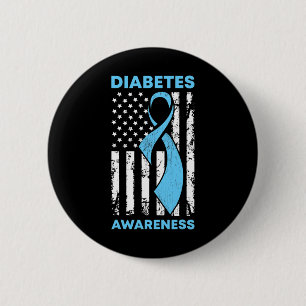 Diabetes Awareness American Us Flag Blue Ribbon T1 2 Inch Round Button