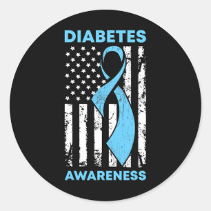 Diabetes Awareness American US Flag Blue Ribbon T1 Classic Round Sticker