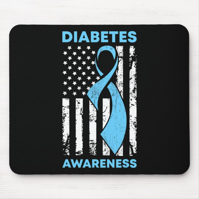 Diabetes Awareness American US Flag Blue Ribbon T1 Mouse Pad (Front)