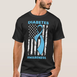 Diabetes Awareness American Us Flag Blue Ribbon T1 T-Shirt