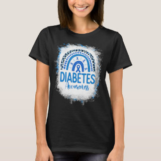 Diabetes Awareness Bleached Rainbow Blue Ribbon 1 T-Shirt
