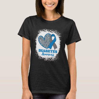 Diabetes Awareness Bleached Rainbow Blue Ribbon T-Shirt