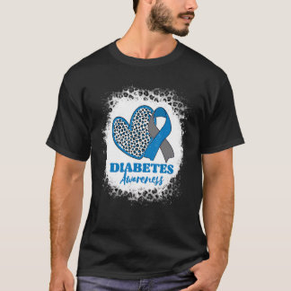 Diabetes Awareness Bleached Rainbow Blue Ribbon T-Shirt