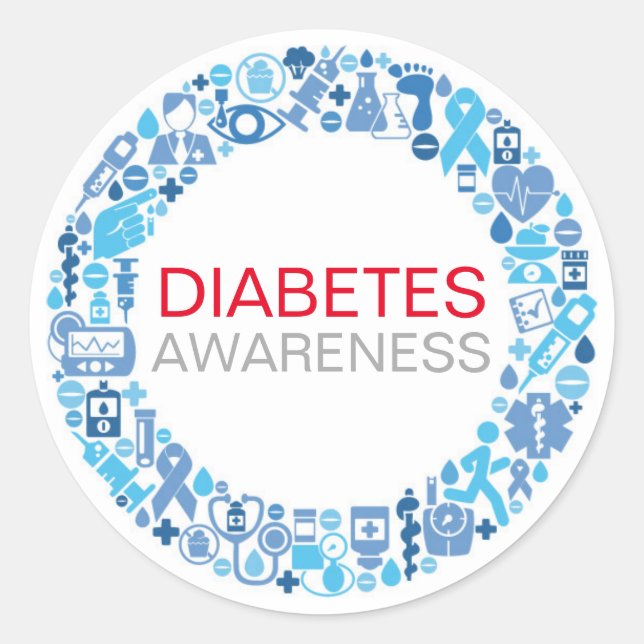 Diabetes Awareness Blue Circle Sticker (Front)
