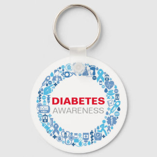 Diabetes Awareness blue circle with symbols Keychain